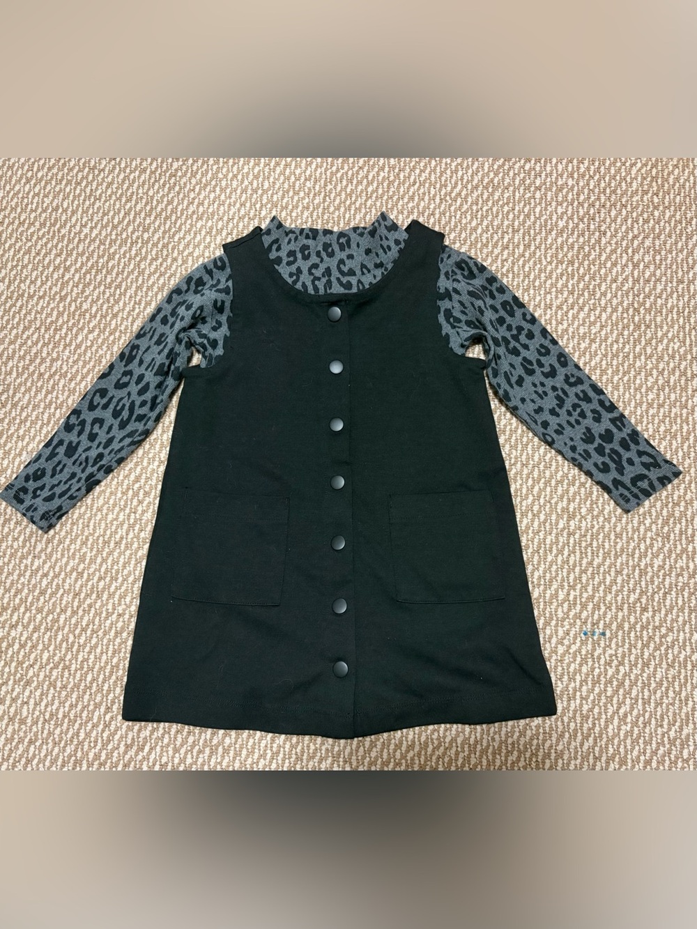 GAP size 3T girls Black Pinafore Dress with Gray Leopard Top